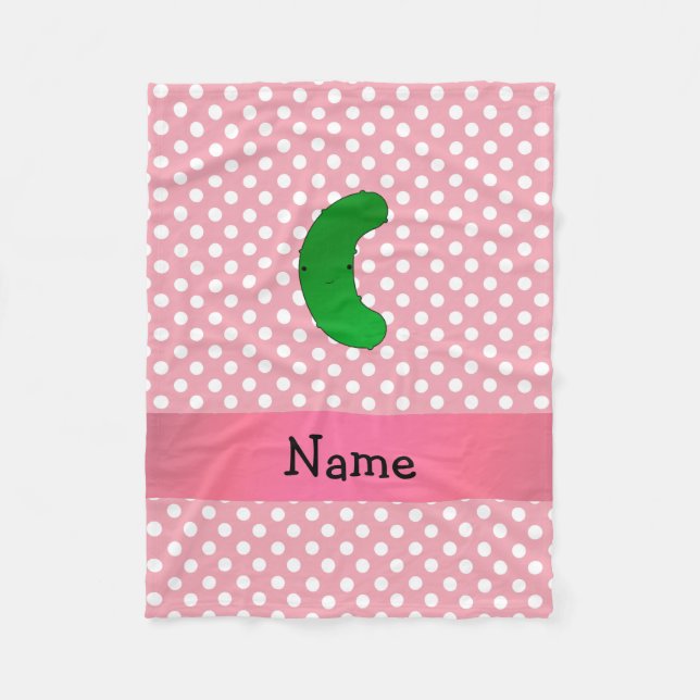 Personalized name pickle pink polka dots fleece blanket (Front)