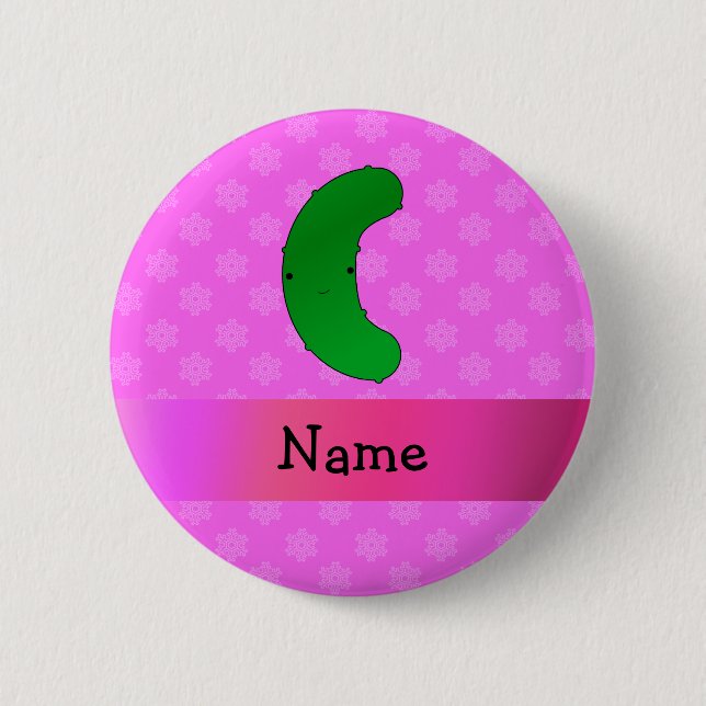 Personalized name pickle pink snowflakes pinback button (Front)