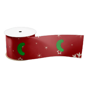 Personalized name pickle red snowflakes satin ribbon