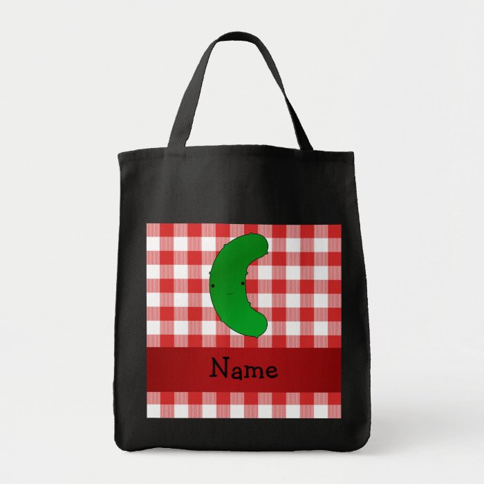 Personalized name pickle red white checkers bag