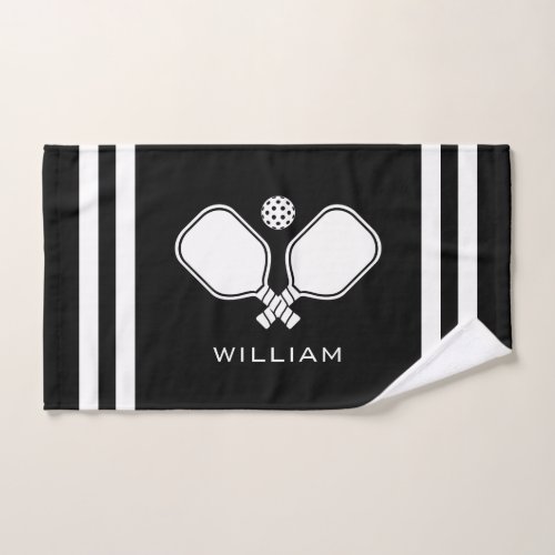 Personalized Name Pickleball Black Stripes Hand Towel