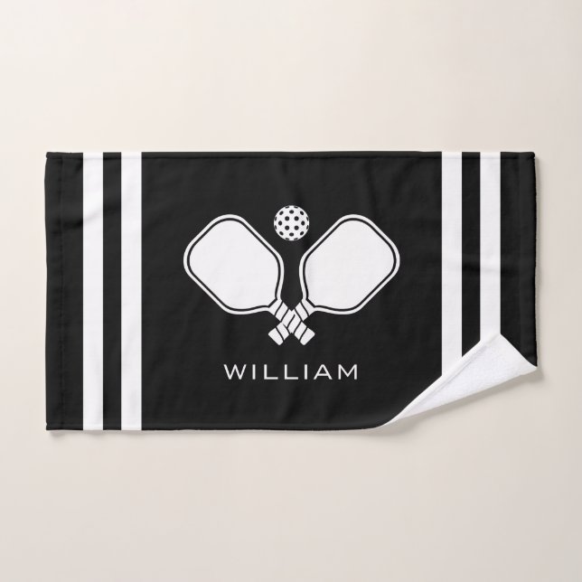Personalized Name Pickleball Black Stripes Hand Towel (Hand Towel)