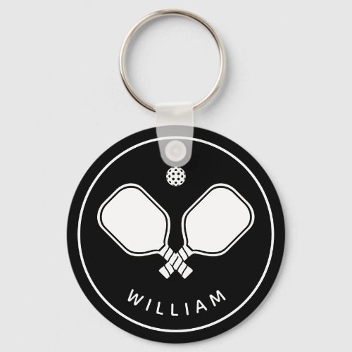 Personalized Name Pickleball Black  White Keychain