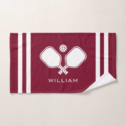 Personalized Name Pickleball Burgundy Stripes Hand Towel