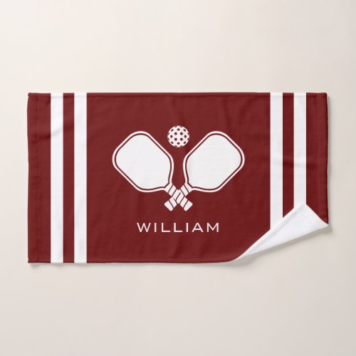 Personalized Name Pickleball Dark Red Stripes Hand Towel