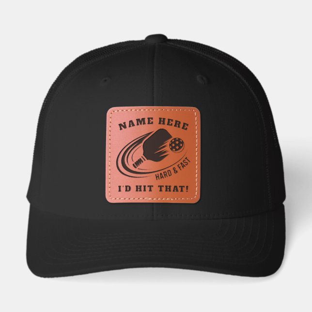 Personalized Name Pickleball I'd Hit That  Leather Patch Hat (Front)
