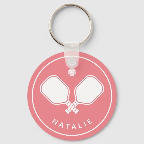 Personalized Name Pickleball Pink  White Keychain