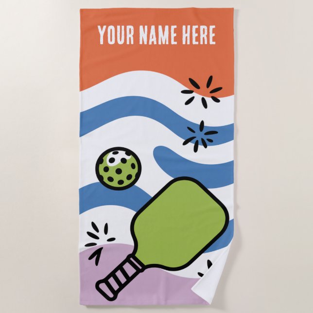 Personalized Name Pickleball Retro Motion  Beach Towel (Front)
