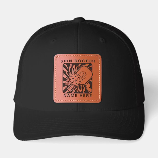 Personalized Name Pickleball SPIN DOCTOR Leather Patch Hat (Front)