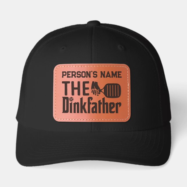 Personalized Name Pickleball Sport The Dinkfather Leather Patch Hat (Front)