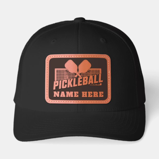 Personalized Name Pickleball Sports Leather Patch Hat (Front)