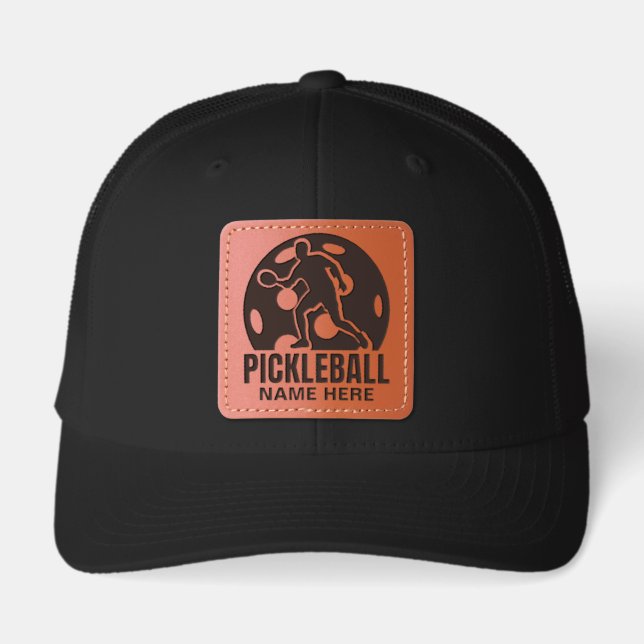 Personalized Name Pickleball Sports Player Leather Patch Hat (Front)