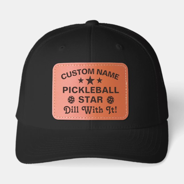Personalized Name Pickleball Star Sports Leather Patch Hat (Front)