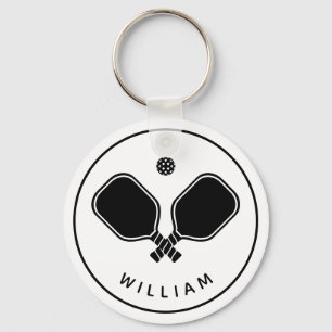 Personalized Name Pickleball White & Black Keychain