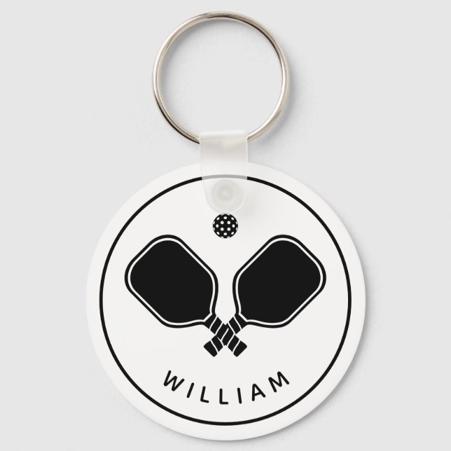 Personalized Name Pickleball White & Black Keychain (Front)