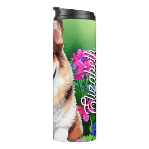 Personalized Name Picturesque Floral Corgi Thermal Tumbler