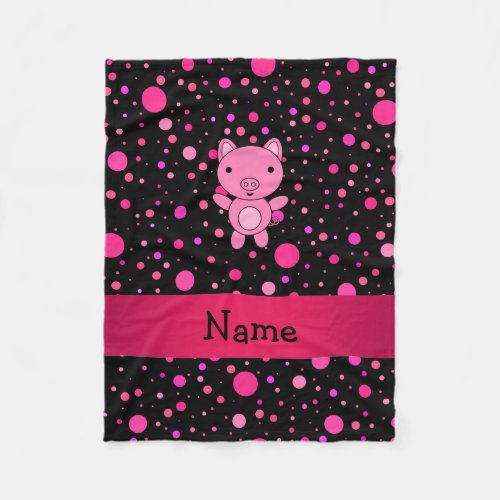 Personalized name pig black pink polka dots fleece blanket