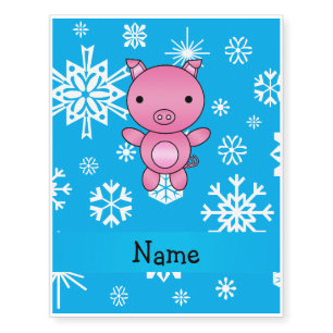 Personalized name pig blue snowflakes temporary tattoos