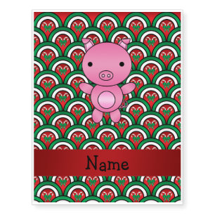 Personalized name pig candy cane bows temporary tattoos