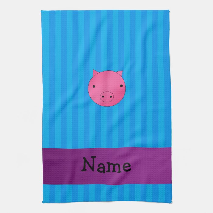 Personalized name pig face blue stripes towel