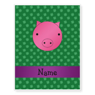Personalized name pig face green shamrocks temporary tattoos