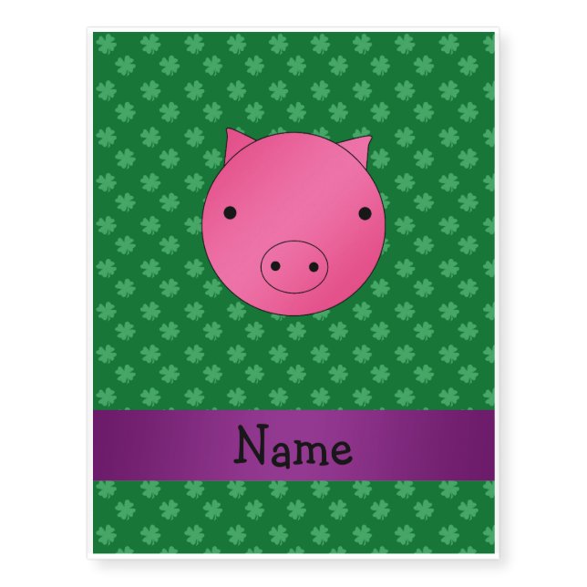 Personalized name pig face green shamrocks temporary tattoos (Front)