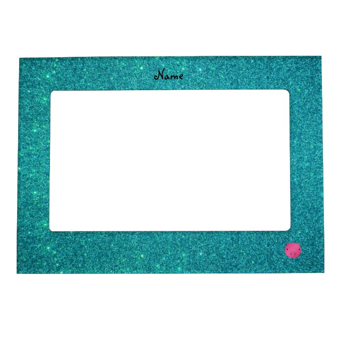 Personalized name pig face turquoise glitter magnetic frame