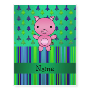 Personalized name pig green blue christmas trees temporary tattoos