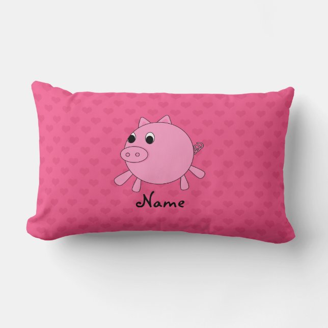 Personalized name pig pink hearts lumbar pillow (Front)