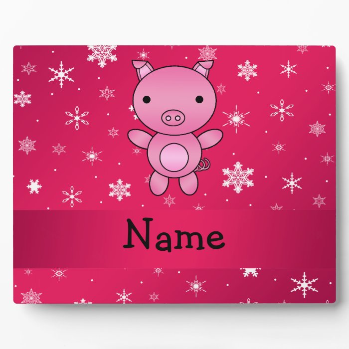 Personalized name pig pink snowflakes photo plaque