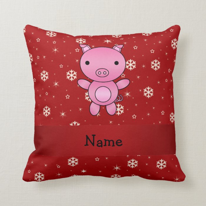 Personalized name pig red snowflakes pillow