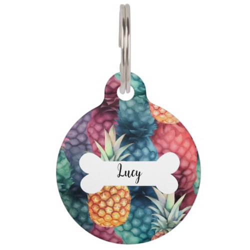 Personalized Name Pineapple Pattern Round Pet Tag