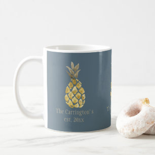 Personalized Name Pineapple Rustic Blue Coffee Mug
