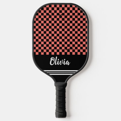 Personalized Name pink and black Checker Pattern  Pickleball Paddle