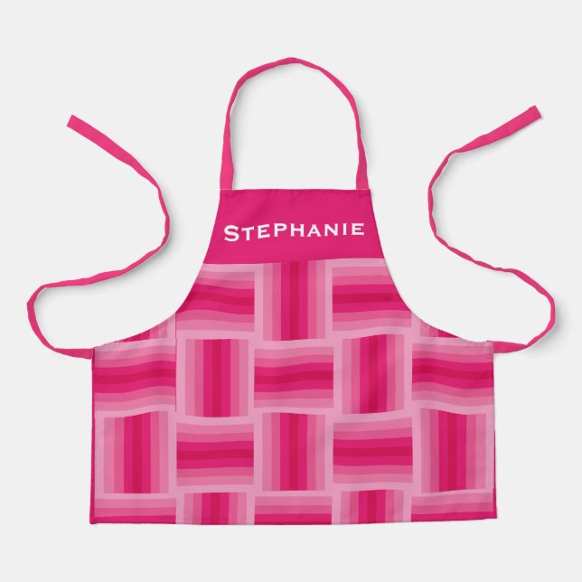 Personalized Name Pink and Hot Pink Design Apron (Front)
