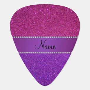 Personalized name pink and purple glitter guitar pick