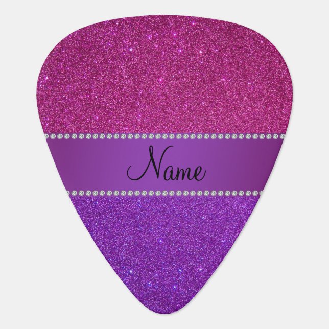 Personalized name pink and purple glitter guitar pick (Front)