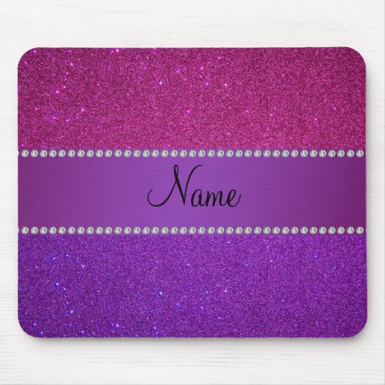 Personalized name pink and purple glitter mouse pad