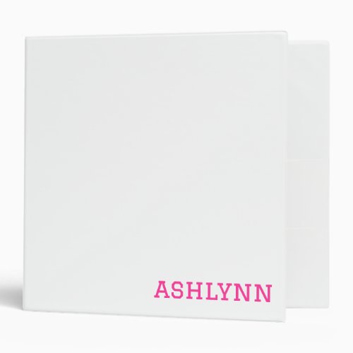 Personalized Name Pink and White 3 Ring Binder