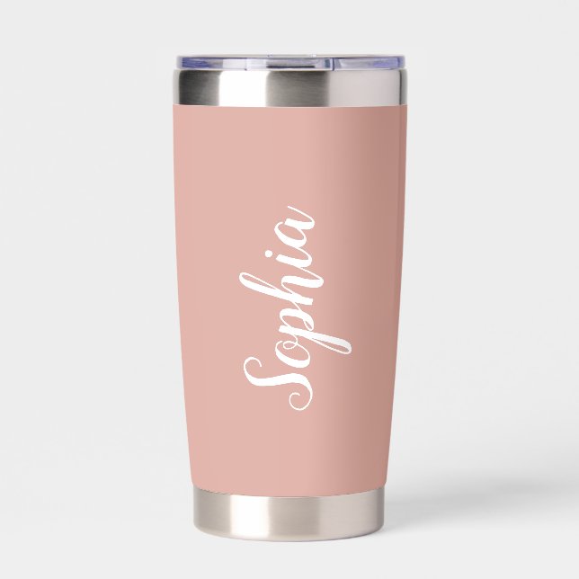 Personalized Name Pink And White Insulated Tumbler (Front)