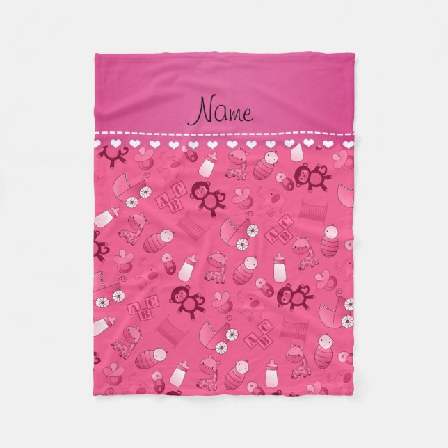 Personalized name pink baby animals fleece blanket (Front)