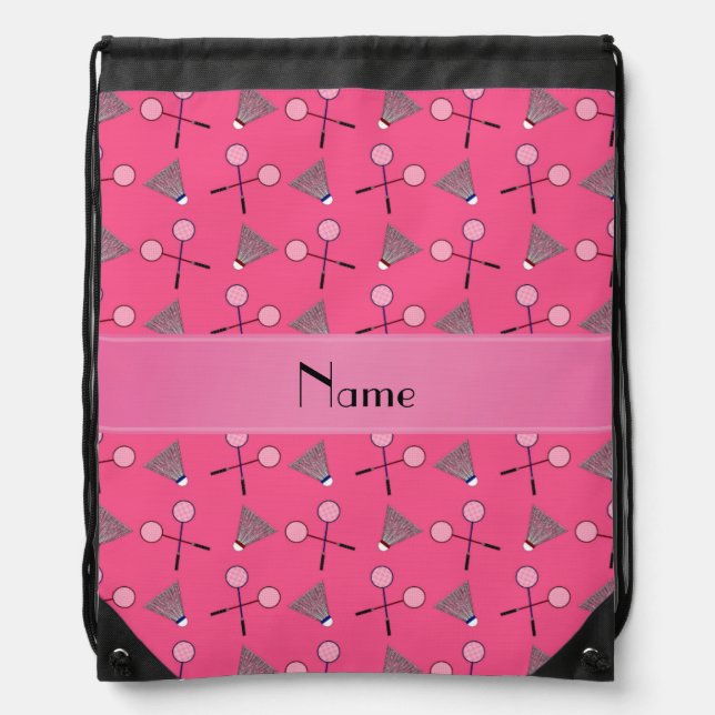 Personalized name pink badminton pattern drawstring bag (Front)