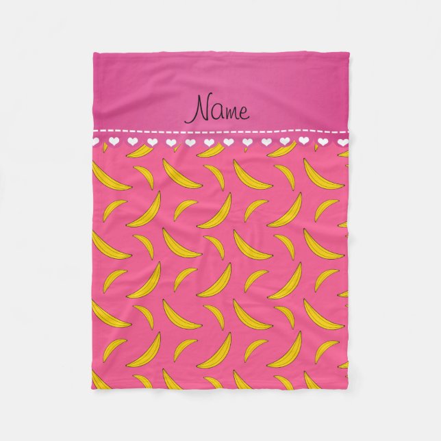 Personalized name pink bananas fleece blanket (Front)