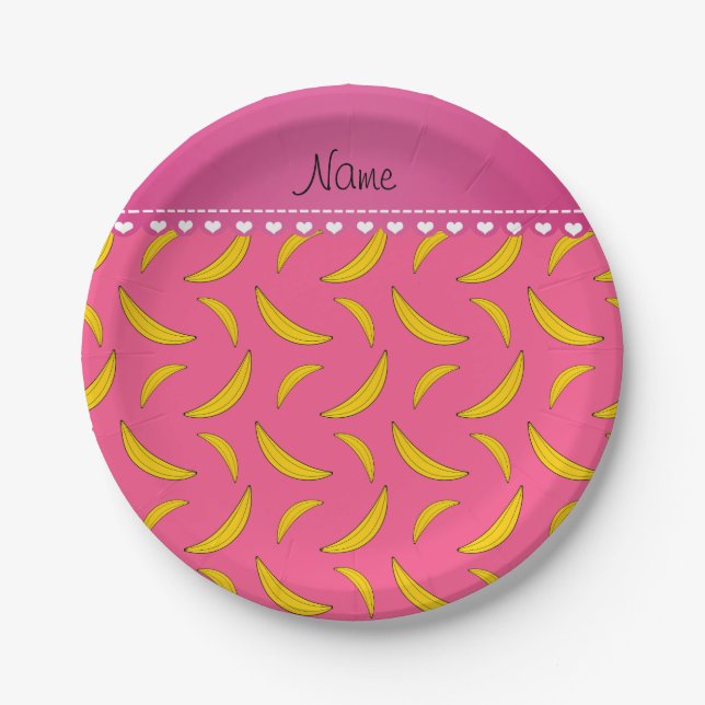 Personalized name pink bananas paper plates (Front)