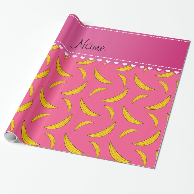Personalized name pink bananas wrapping paper (Unrolled)