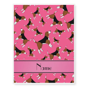 Personalized name pink beagle dog pattern temporary tattoos
