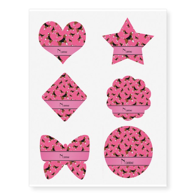 Personalized name pink beagle dog pattern temporary tattoos (Front)