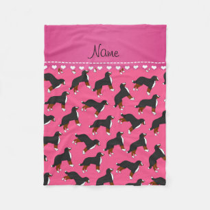 Personalized name pink Bernese Mountain dogs Fleece Blanket