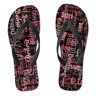 Personalized Name Pink Black FlipFlop for Her