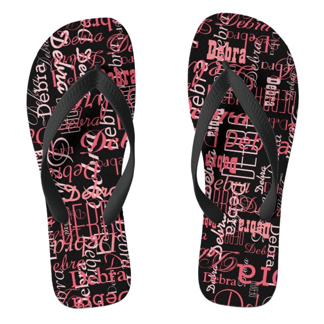 Personalized Name Pink Black FlipFlop for Her (Footbed)
